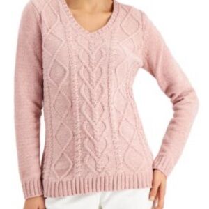 Karen Scott Chenille Cable Knit Sweater Light Rose Large